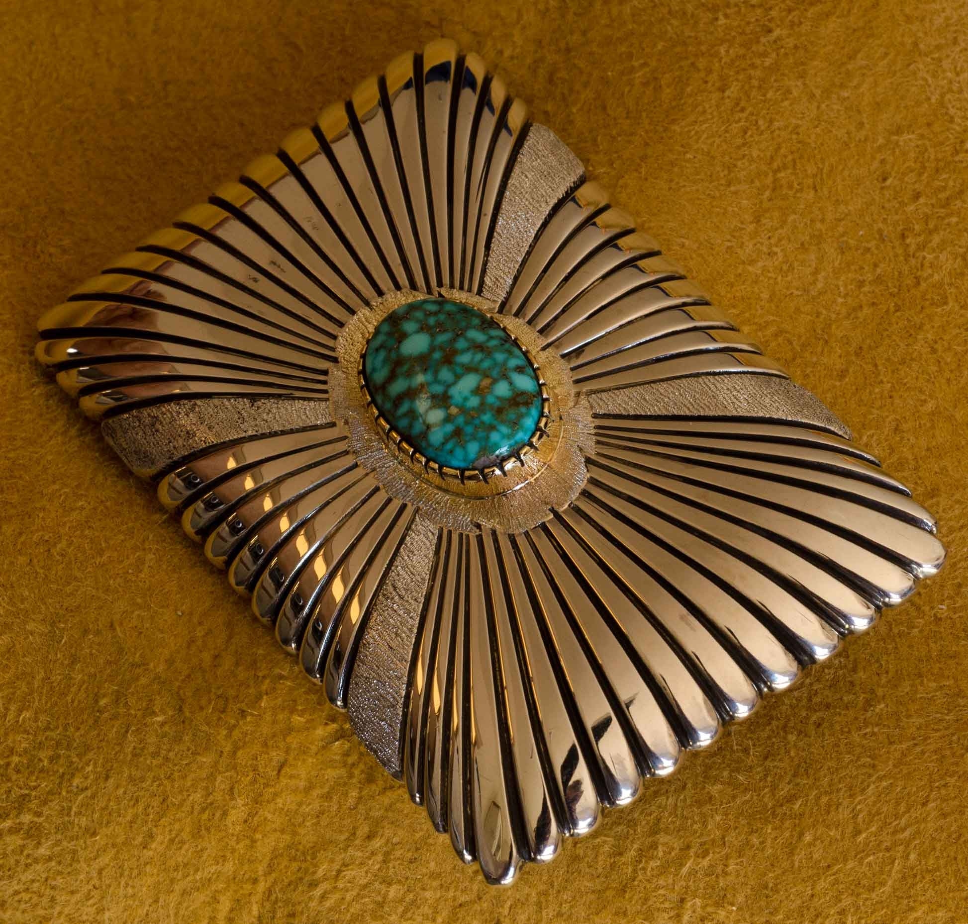 Lone Mountain Turquoise Belt Buckle by Leo Yazzie